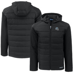 Detroit Lions Cutter & Buck Helmet Big & Tall Evoke Hybrid Eco Softshell Recycled Full-Zip Hoodie Jacket Black - NFL