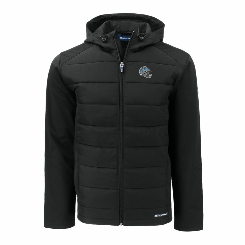Detroit Lions Cutter & Buck Helmet Big & Tall Evoke Hybrid Eco Softshell Recycled Full-Zip Hoodie Jacket Black - NFL