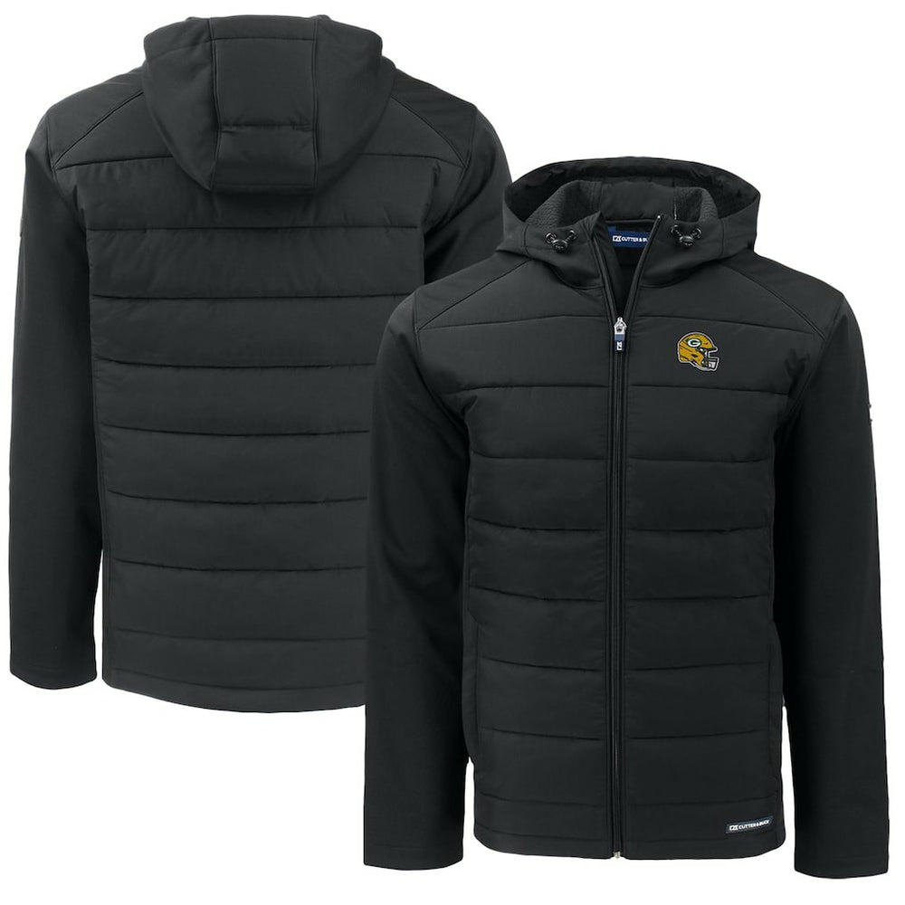 Green Bay Packers Cutter & Buck Helmet Big & Tall Evoke Hybrid Eco Softshell Recycled Full-Zip Jacket Black - NFL