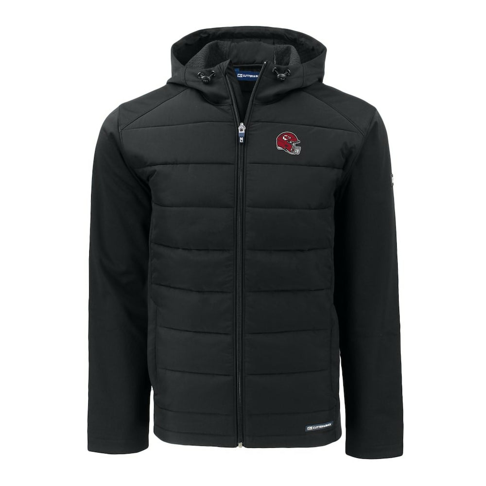 Kansas City Chiefs Cutter & Buck Helmet Big & Tall Evoke Hybrid Eco Softshell Recycled Full-Zip Hoodie Jacket Black - NFL