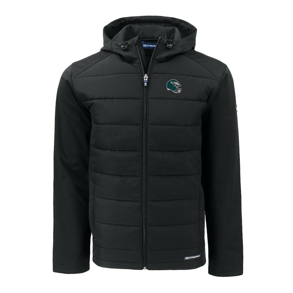 Philadelphia Eagles Cutter & Buck Helmet Big & Tall Evoke Hybrid Eco Softshell Recycled Full-Zip Jacket Black - NFL