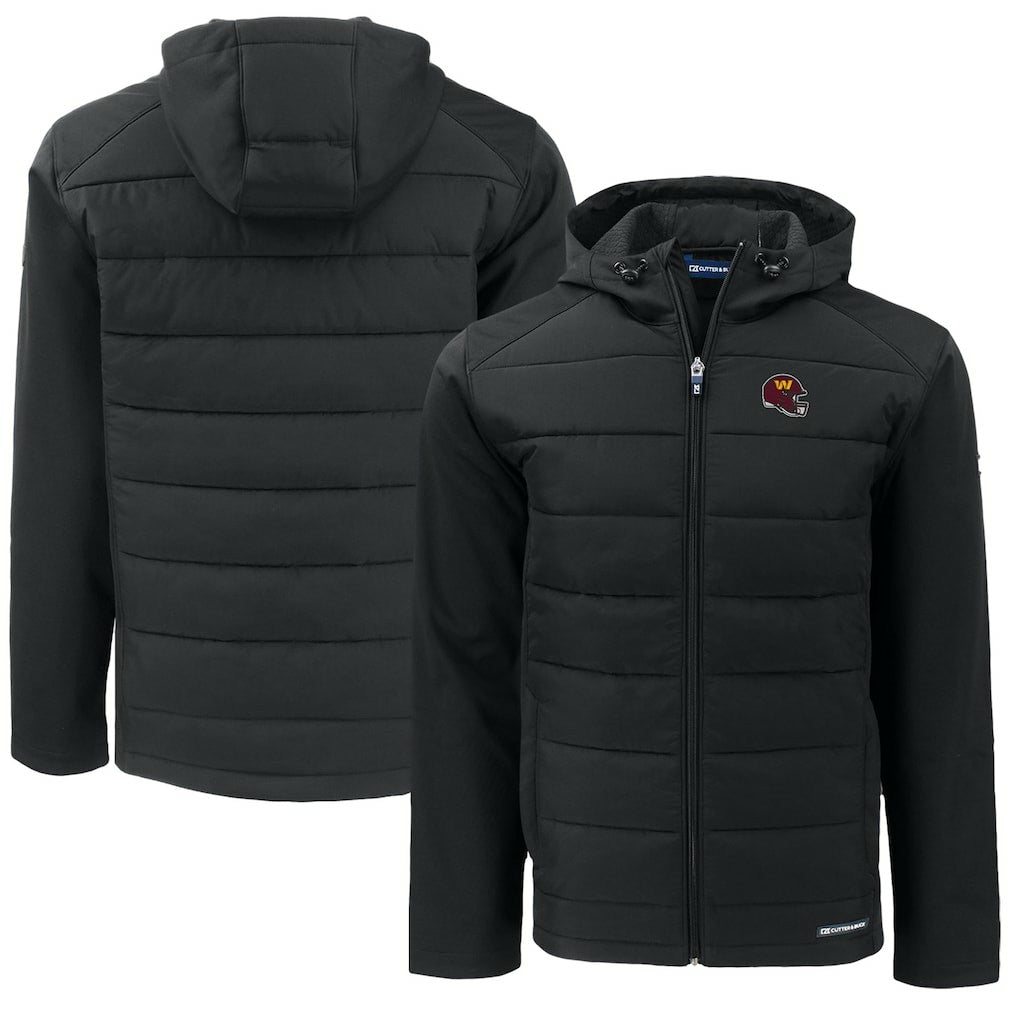 Washington Commanders Cutter & Buck Helmet Big & Tall Evoke Hybrid Eco Softshell Recycled Full-Zip Jacket Black - NFL