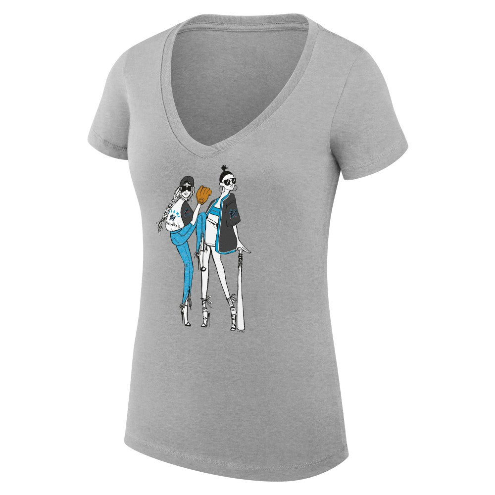 Miami Marlins G-III 4Her by Carl Banks Women's Super-Slim Fit Lightweight Baseball V-Neck T-Shirt discount