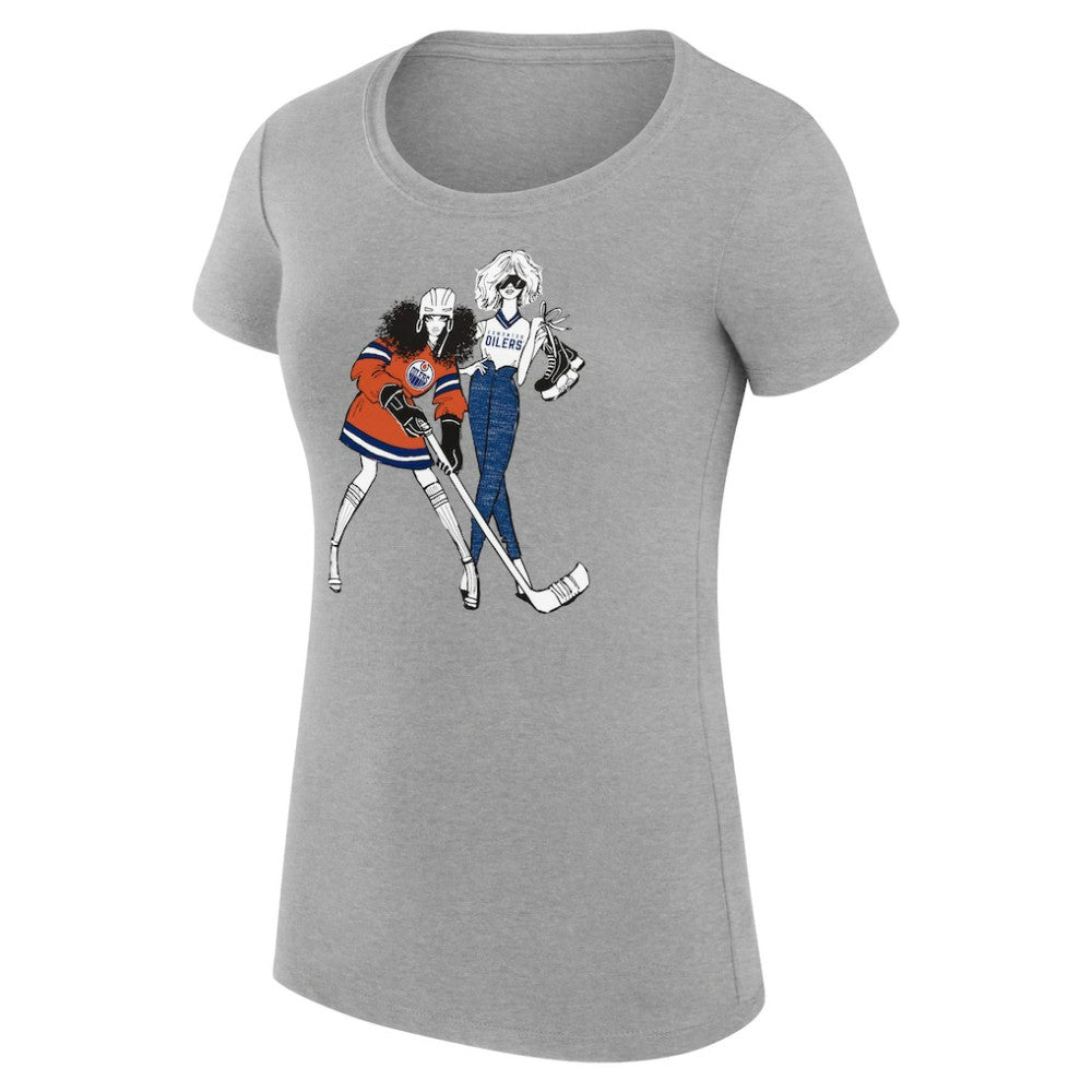 Edmonton Oilers - G-III 4Her by Carl Banks Women's Super-Slim Fit Lightweight Hockey Girls T-Shirt Heather Gray