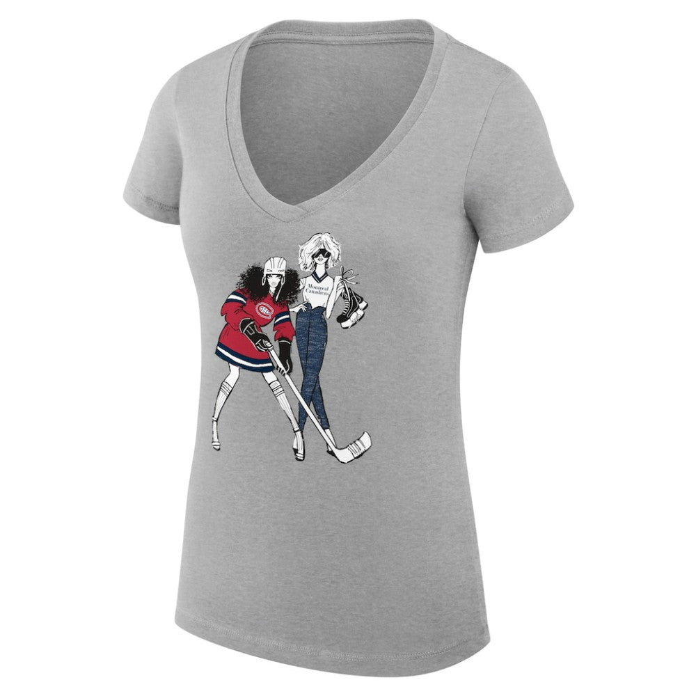 Montreal Canadiens - G-III 4Her by Carl Banks Women's Super-Slim Fit Lightweight Hockey Girls V-Neck T-Shirt Heather Gray