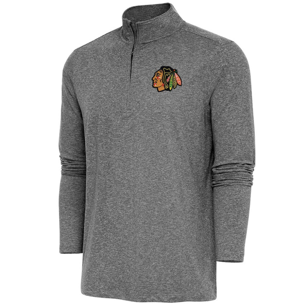 Chicago Blackhawks Antigua Hunk Quarter-Zip Pullover Top Heather Black