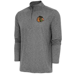 Chicago Blackhawks Antigua Hunk Quarter-Zip Pullover Top Heather Black