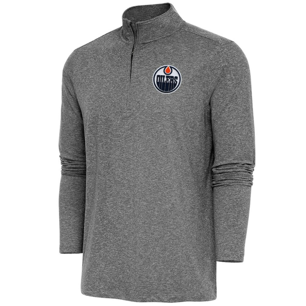 Edmonton Oilers - Antigua Hunk Quarter-Zip Pullover Top Heather Black