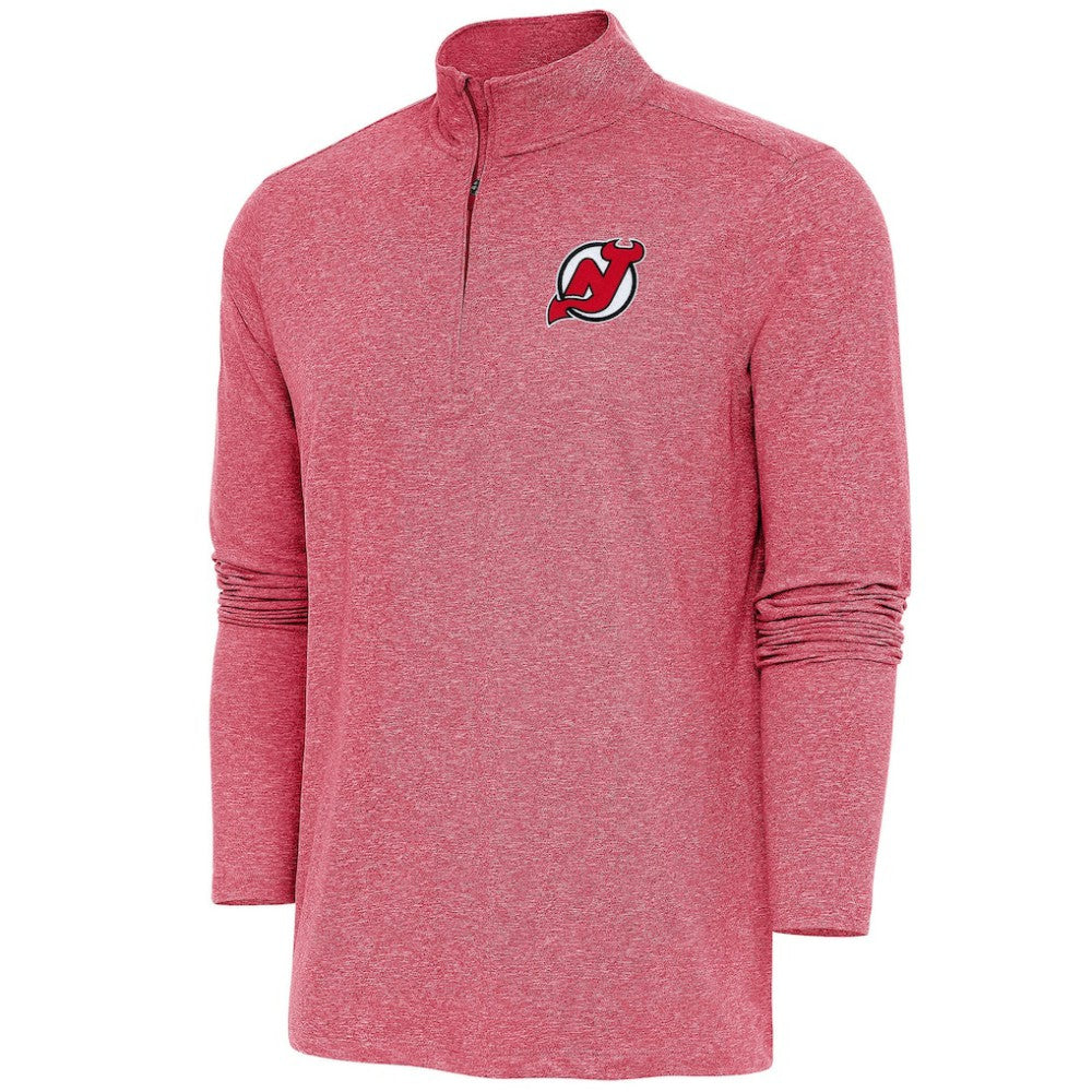 New Jersey Devils - Antigua Hunk Quarter-Zip Pullover Top Heather Red
