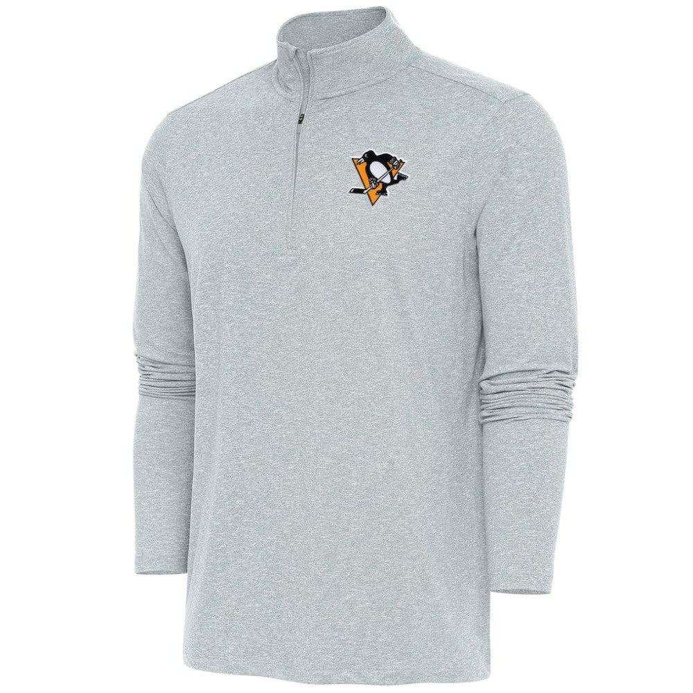 Pittsburgh Penguins Antigua Hunk Quarter-Zip Pullover Top Heather Gray