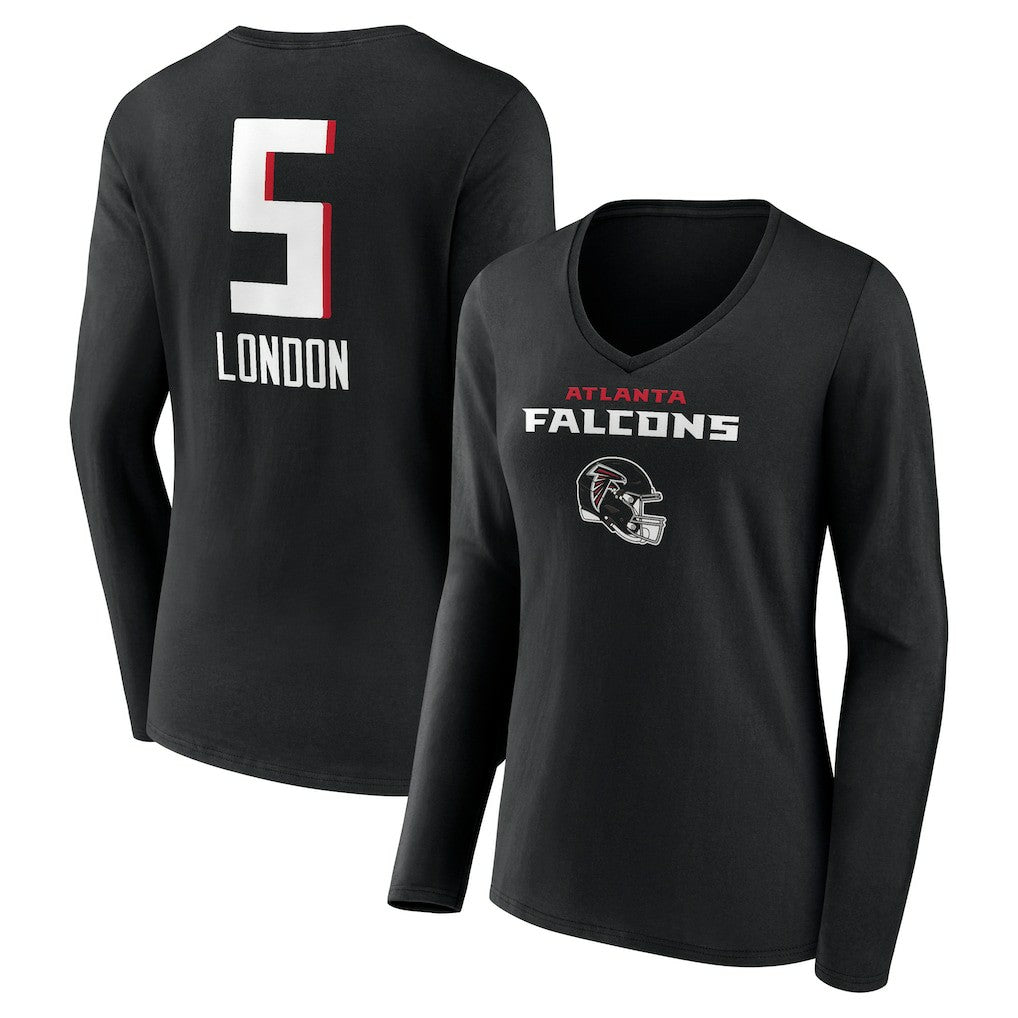 Drake London Atlanta Falcons Women's Team Wordmark Player Name & Number Long Sleeve V-Neck T-Shirt Black - NFL