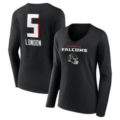 Drake London Atlanta Falcons Women's Team Wordmark Player Name & Number Long Sleeve V-Neck T-Shirt Black - NFL
