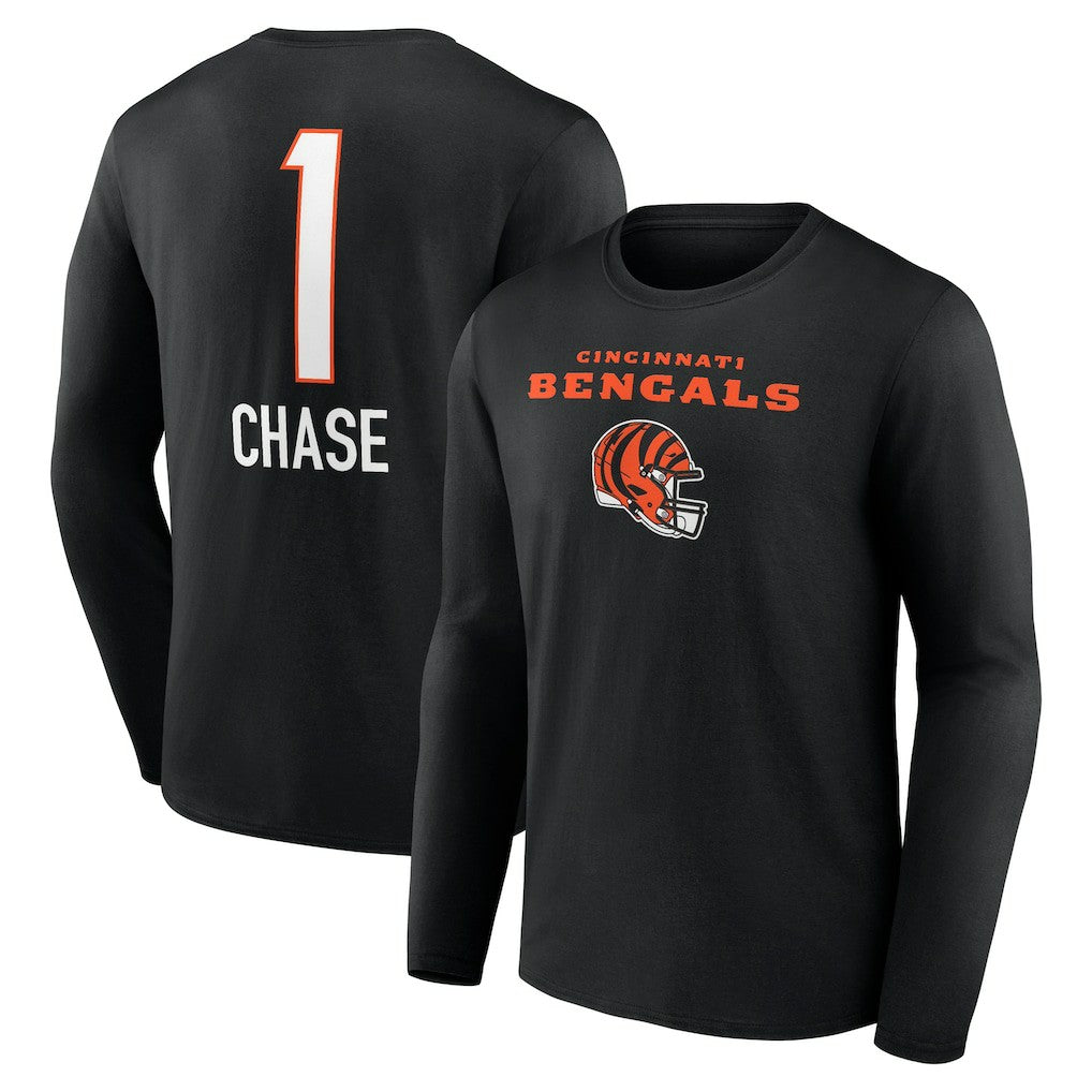 Ja'Marr Chase Cincinnati Bengals Team Wordmark Player Name & Number Long Sleeve T-Shirt Black - NFL