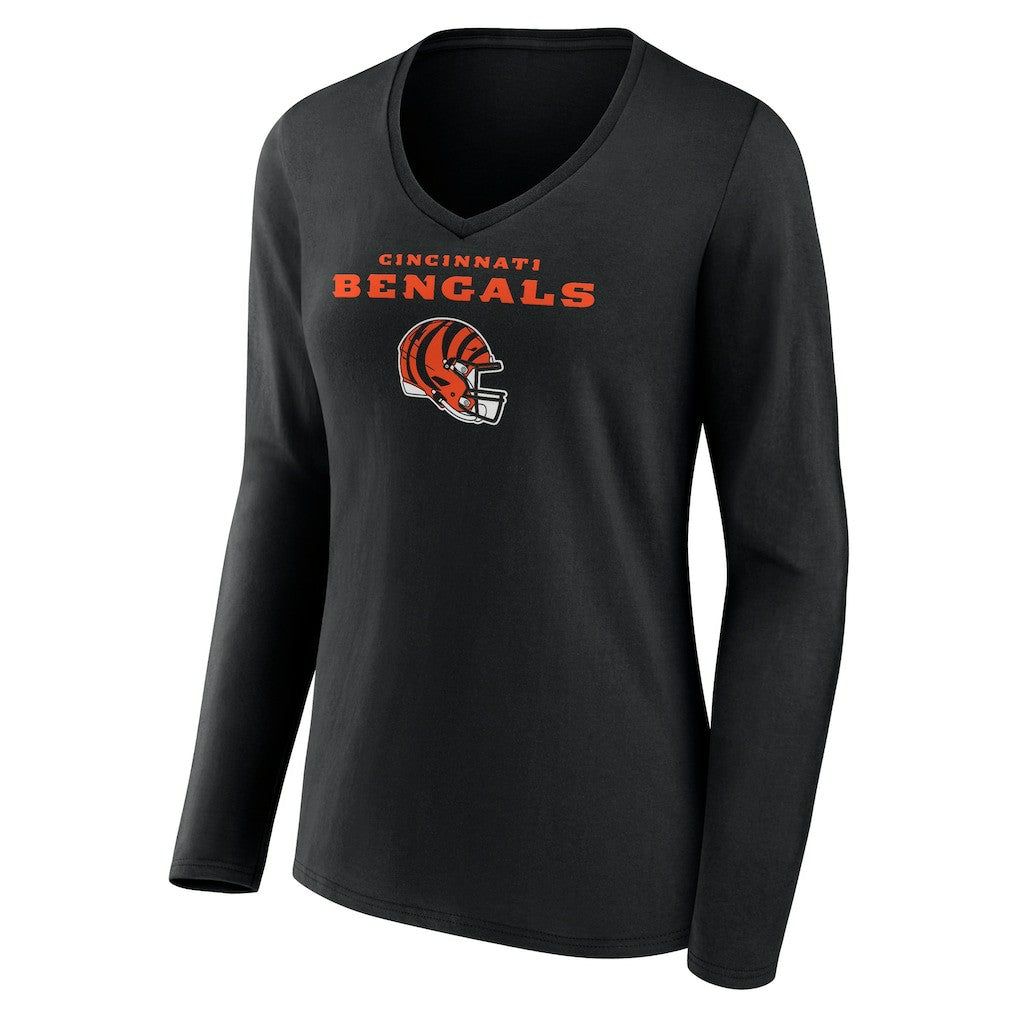 Ja'Marr Chase Cincinnati Bengals Women's Team Wordmark Player Name & Number Long Sleeve V-Neck T-Shirt Black - NFL