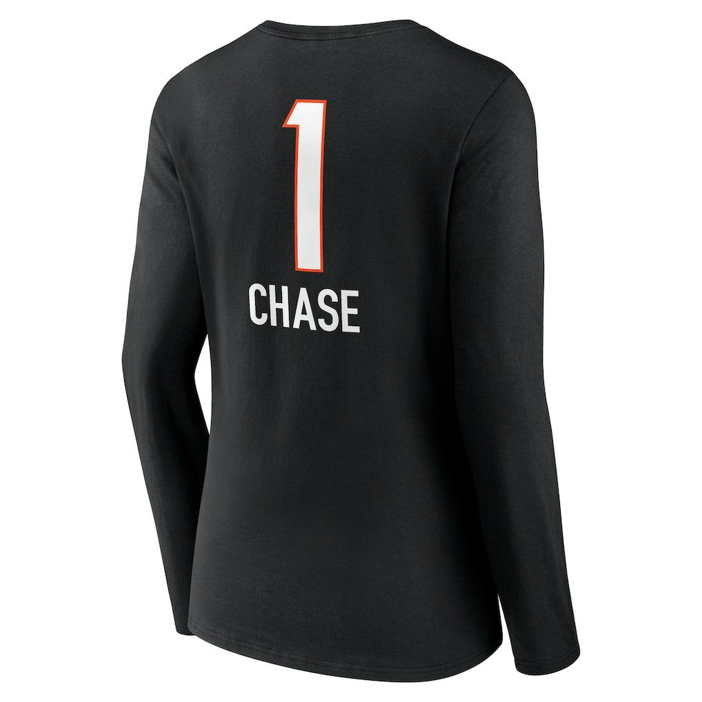 Ja'Marr Chase Cincinnati Bengals Women's Team Wordmark Player Name & Number Long Sleeve V-Neck T-Shirt Black - NFL