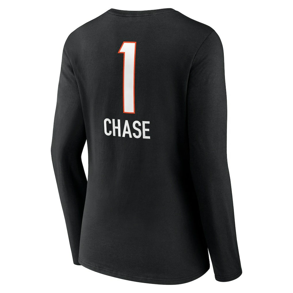 Ja'Marr Chase Cincinnati Bengals Women's Team Wordmark Player Name & Number Long Sleeve V-Neck T-Shirt Black - NFL