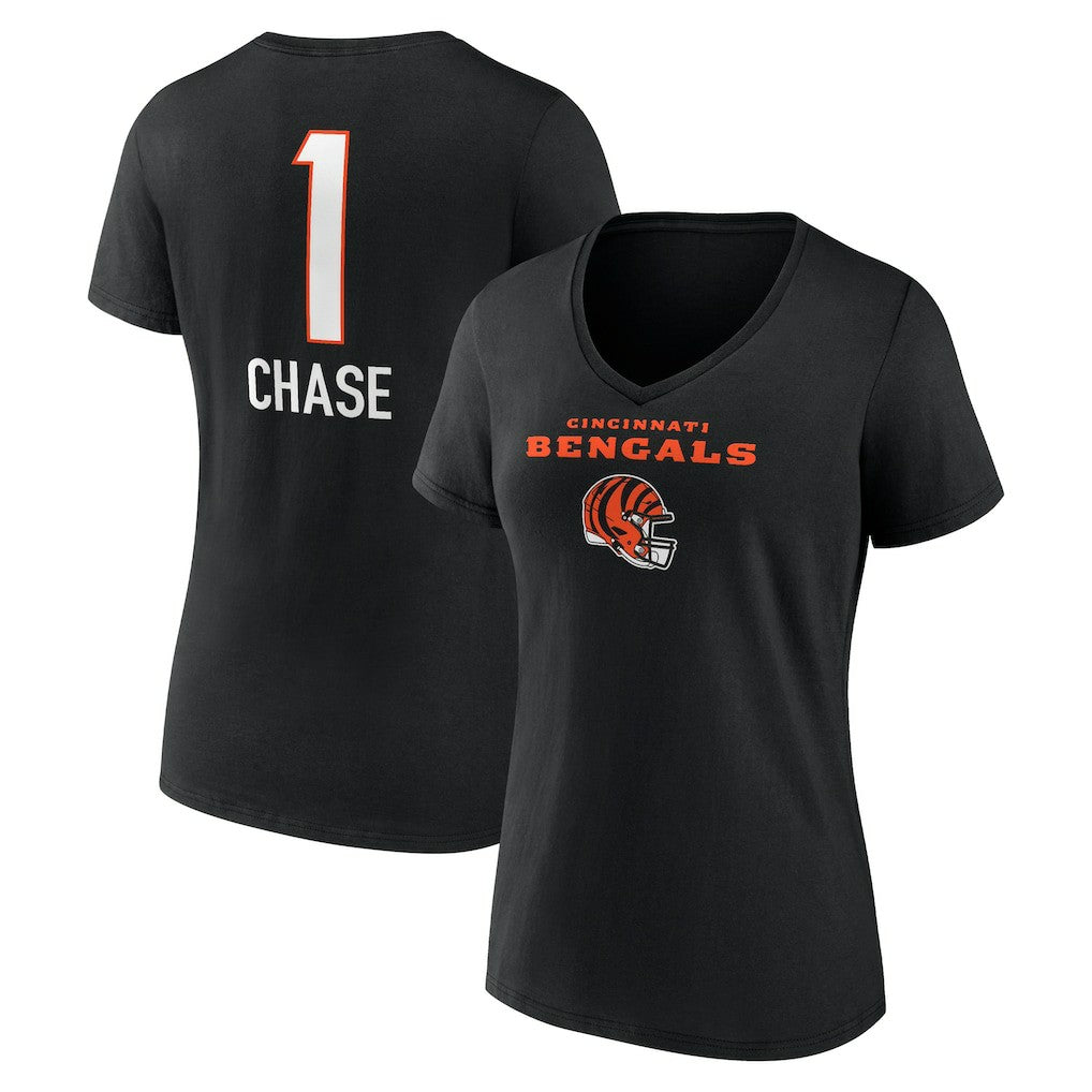 Ja'Marr Chase Cincinnati Bengals Women's Team Wordmark Player Name & Number V-Neck T-Shirt Black - NFL