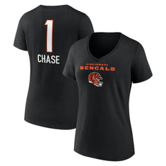Ja'Marr Chase Cincinnati Bengals Women's Team Wordmark Player Name & Number V-Neck T-Shirt Black - NFL