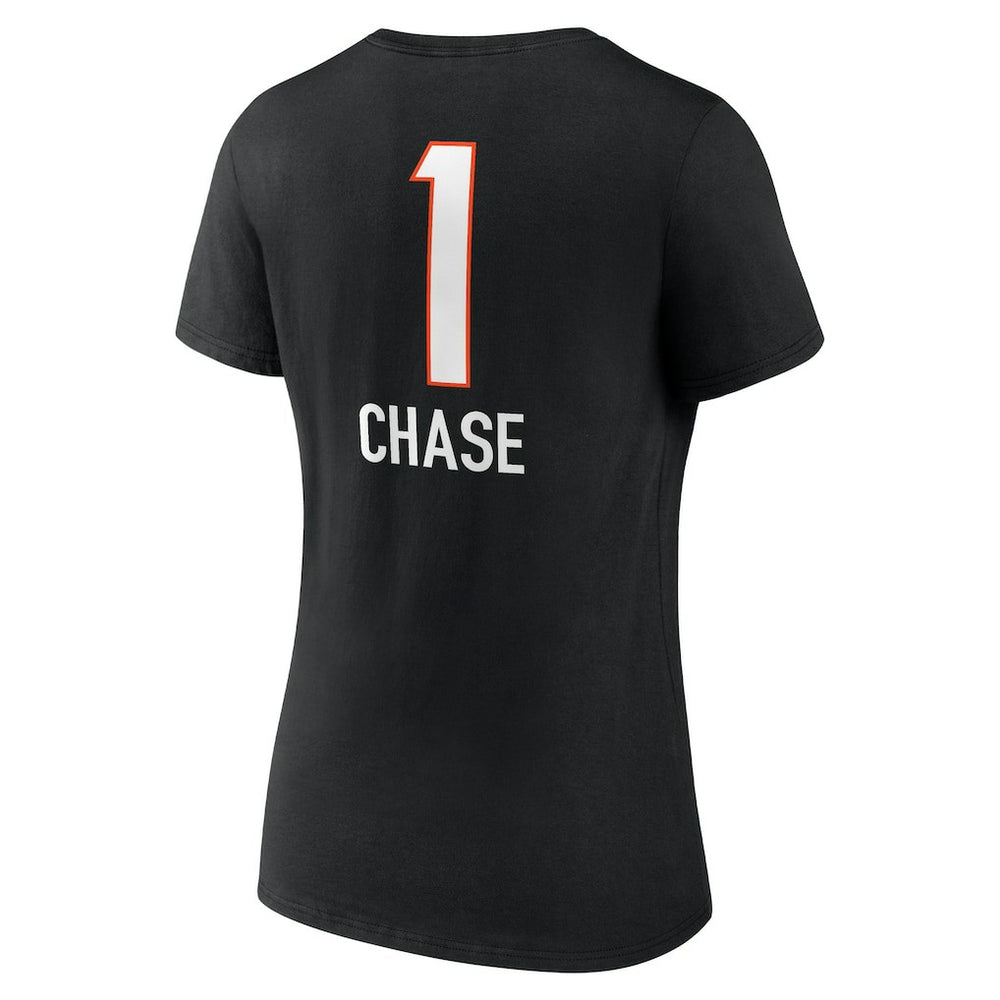 Ja'Marr Chase Cincinnati Bengals Women's Team Wordmark Player Name & Number V-Neck T-Shirt Black - NFL
