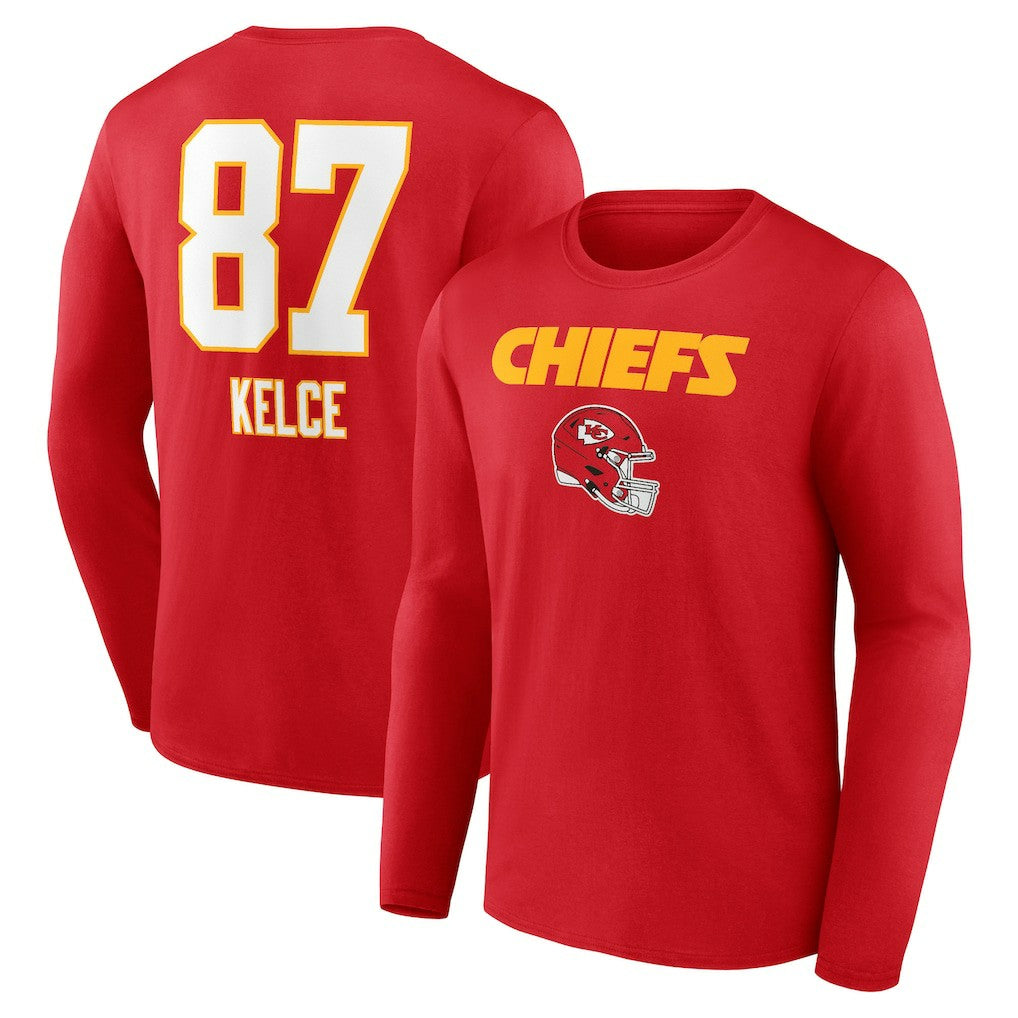 Travis Kelce Kansas City Chiefs Team Wordmark Player Name & Number Long Sleeve T-Shirt Red - NFL