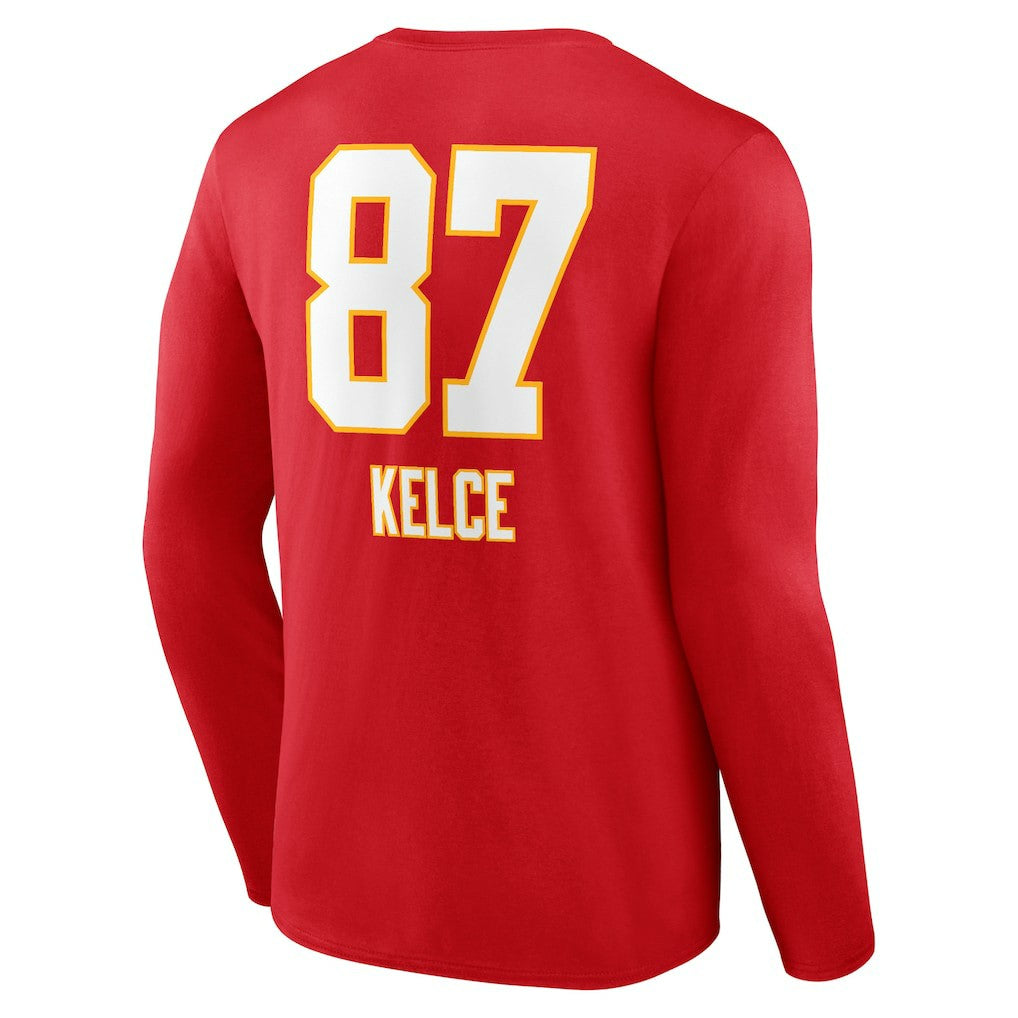 Travis Kelce Kansas City Chiefs Team Wordmark Player Name & Number Long Sleeve T-Shirt Red - NFL