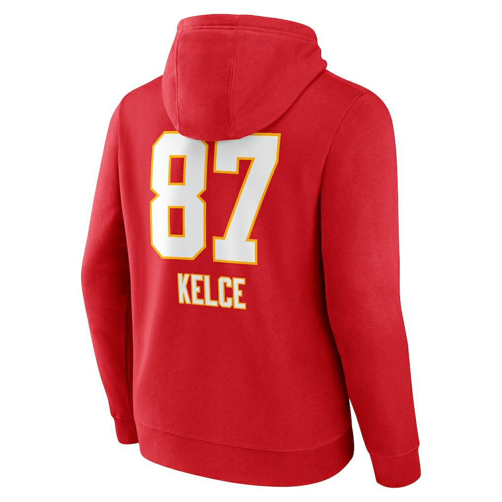 Travis Kelce Kansas City Chiefs Team Wordmark Player Name & Number Pullover Hoodie Red - NFL
