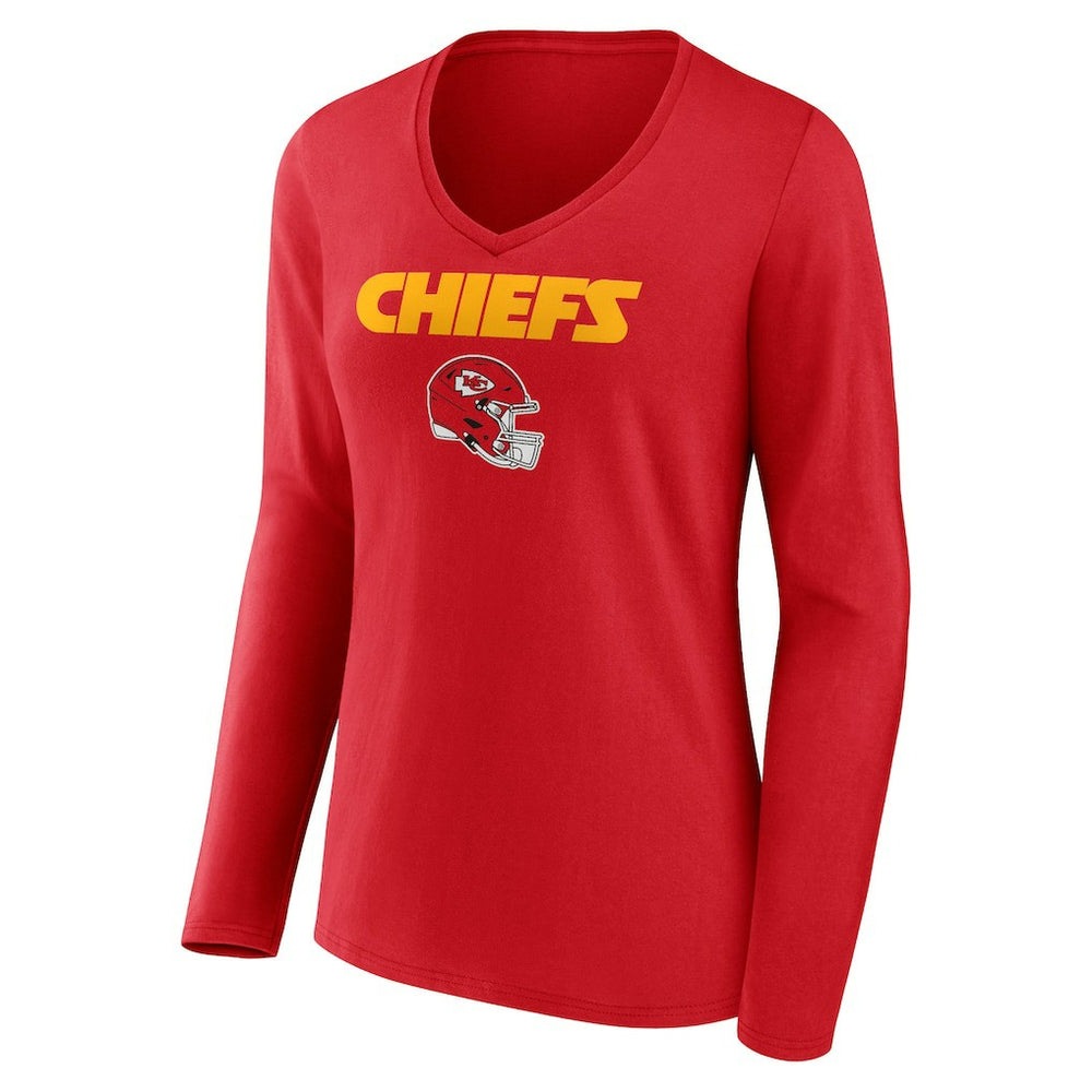 Travis Kelce Kansas City Chiefs Women's Team Wordmark Player Name & Number Long Sleeve V-Neck T-Shirt Red - NFL