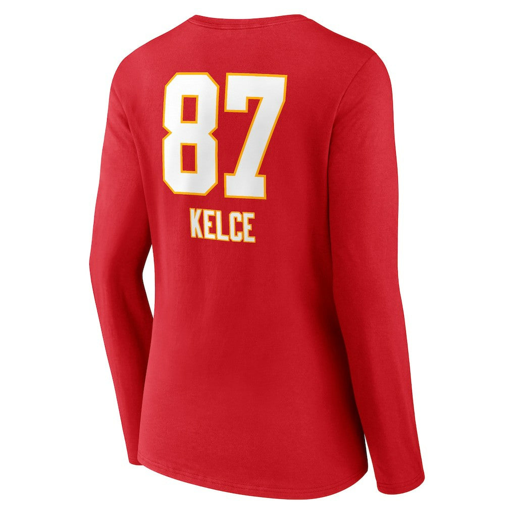 Travis Kelce Kansas City Chiefs Women's Team Wordmark Player Name & Number Long Sleeve V-Neck T-Shirt Red - NFL