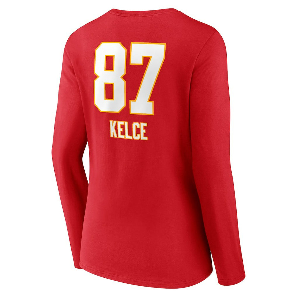 Travis Kelce Kansas City Chiefs Women's Team Wordmark Player Name & Number Long Sleeve V-Neck T-Shirt Red - NFL