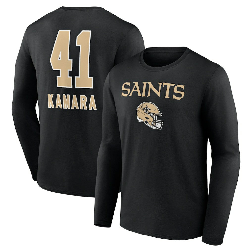 Alvin Kamara New Orleans Saints Team Wordmark Player Name & Number Long Sleeve T-Shirt Black - NFL
