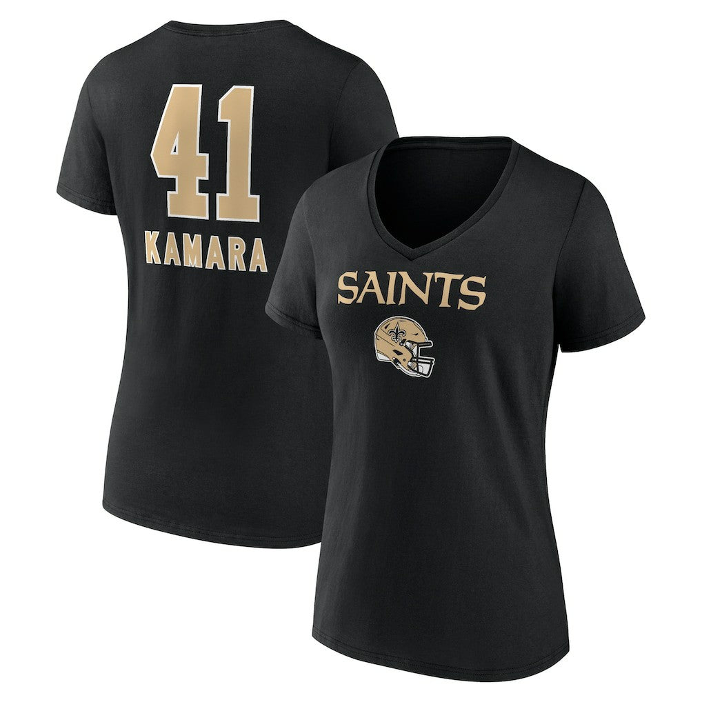 Alvin Kamara New Orleans Saints Women's Team Wordmark Player Name & Number V-Neck T-Shirt Black - NFL