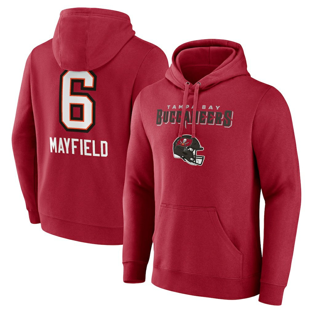 Baker Mayfield Tampa Bay Buccaneers Team Wordmark Player Name & Number Pullover Hoodie Red - NFL