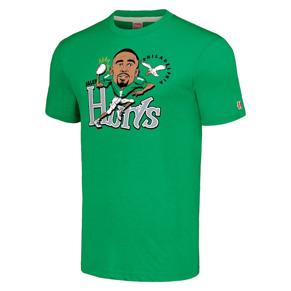 Jalen Hurts Philadelphia Eagles Homage Unisex Caricature Player Tri-Blend T-Shirt Kelly Green - NFL