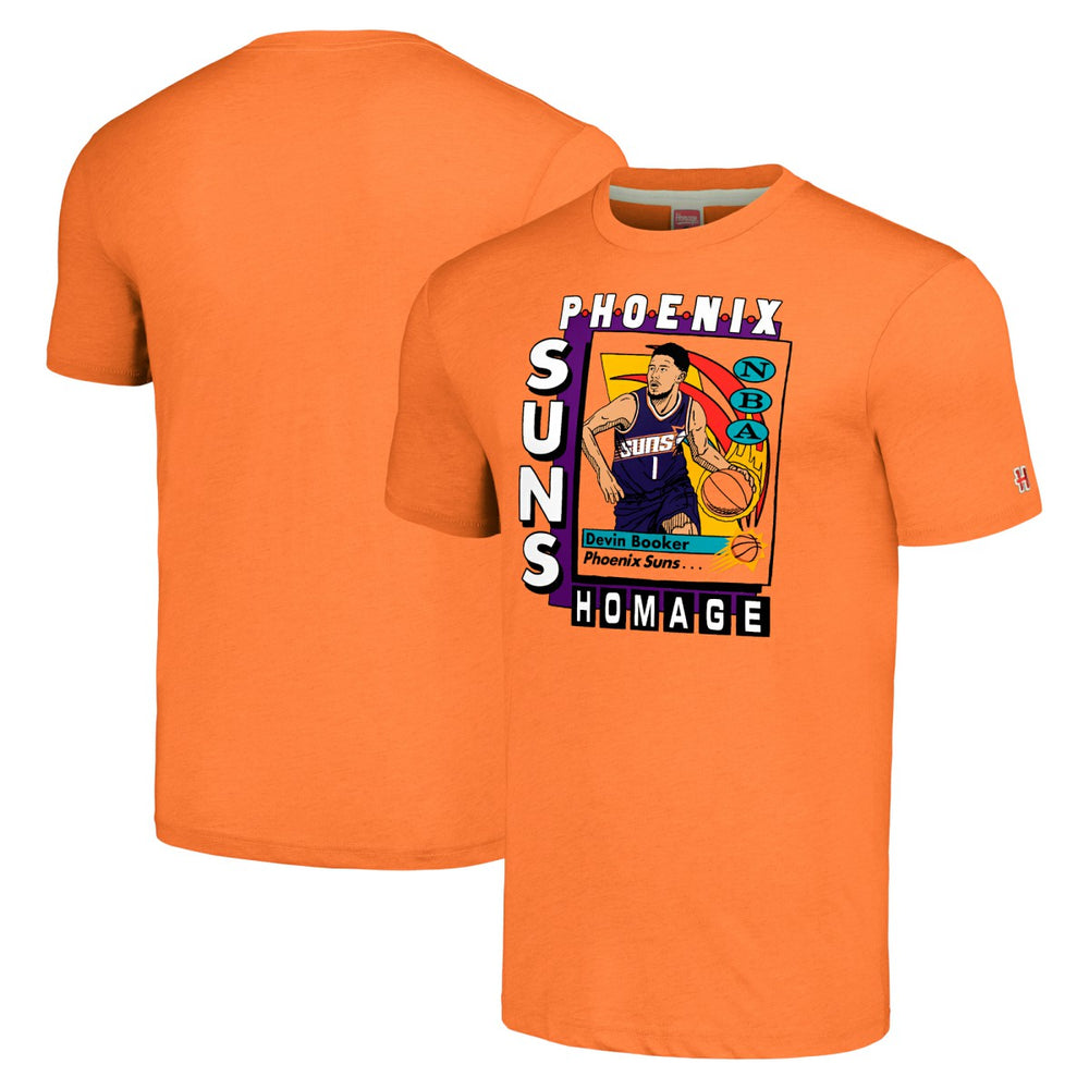 NBA - Devin Booker Phoenix Suns Homage Unisex SkyBox Player Tri-Blend T-Shirt - Orange