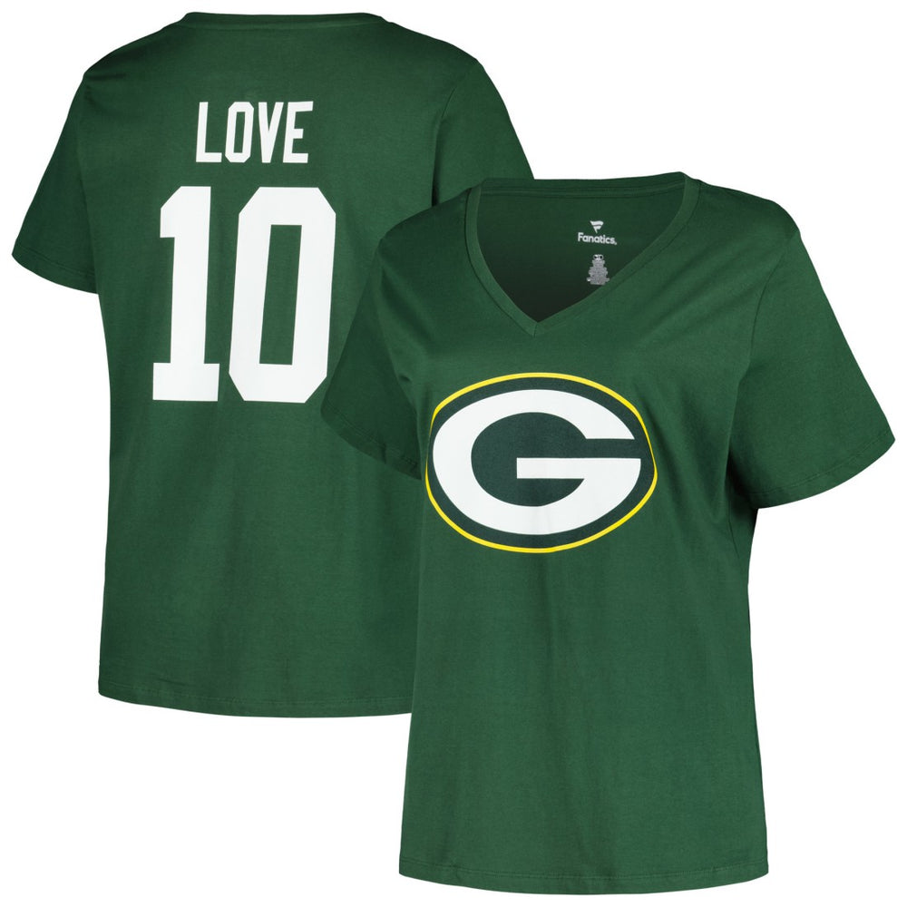 Jordan Love Green Bay Packers Women's Plus Size Name & Number V-Neck T-Shirt Green - Fanatics