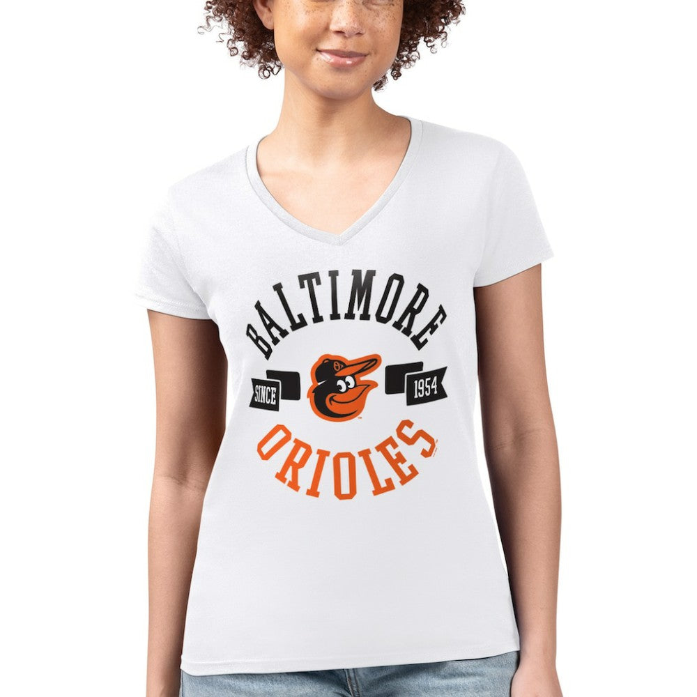 Baltimore Orioles G-III 4Her by Carl Banks Women's Super-Slim Fit Lightweight City Graphic V-Neck T-Shirt Clearance