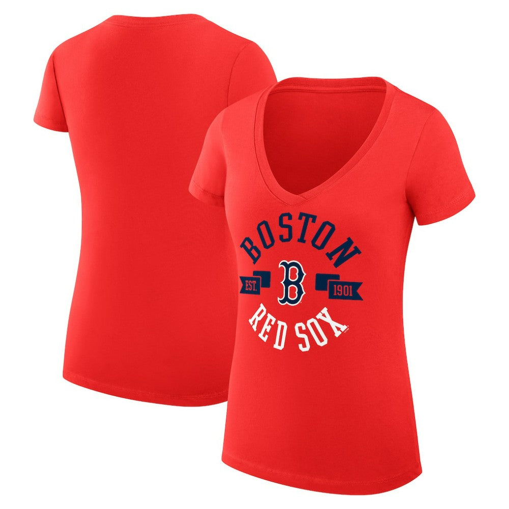 Boston Red Sox G-III 4Her by Carl Banks Women's Super-Slim Fit Lightweight City Graphic V-Neck T-Shirt On Sale