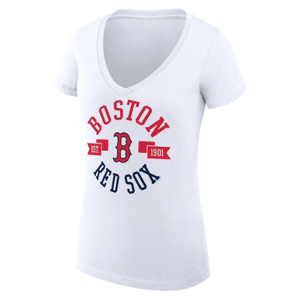 Boston Red Sox G-III 4Her by Carl Banks Women's Super-Slim Fit Lightweight City Graphic V-Neck T-Shirt On Sale