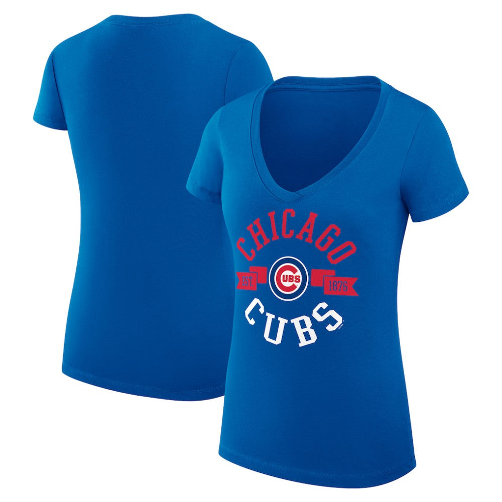 Chicago Cubs G-III 4Her by Carl Banks Women's Super-Slim Fit Lightweight City Graphic V-Neck T-Shirt discount