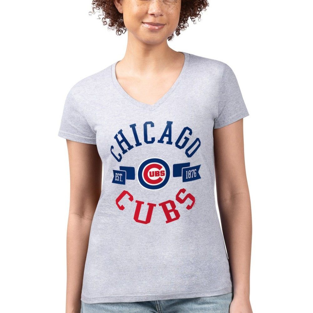 Chicago Cubs G-III 4Her by Carl Banks Women's Super-Slim Fit Lightweight City Graphic V-Neck T-Shirt Near Me