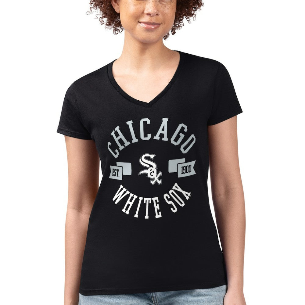 Chicago White Sox G-III 4Her by Carl Banks Women's Super-Slim Fit Lightweight City Graphic V-Neck T-Shirt Lifestyle