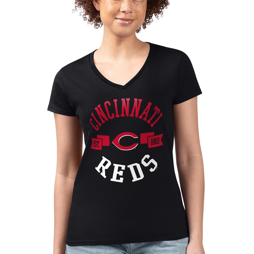 Cincinnati Reds G-III 4Her by Carl Banks Women's Super-Slim Fit Lightweight City Graphic V-Neck T-Shirt discount