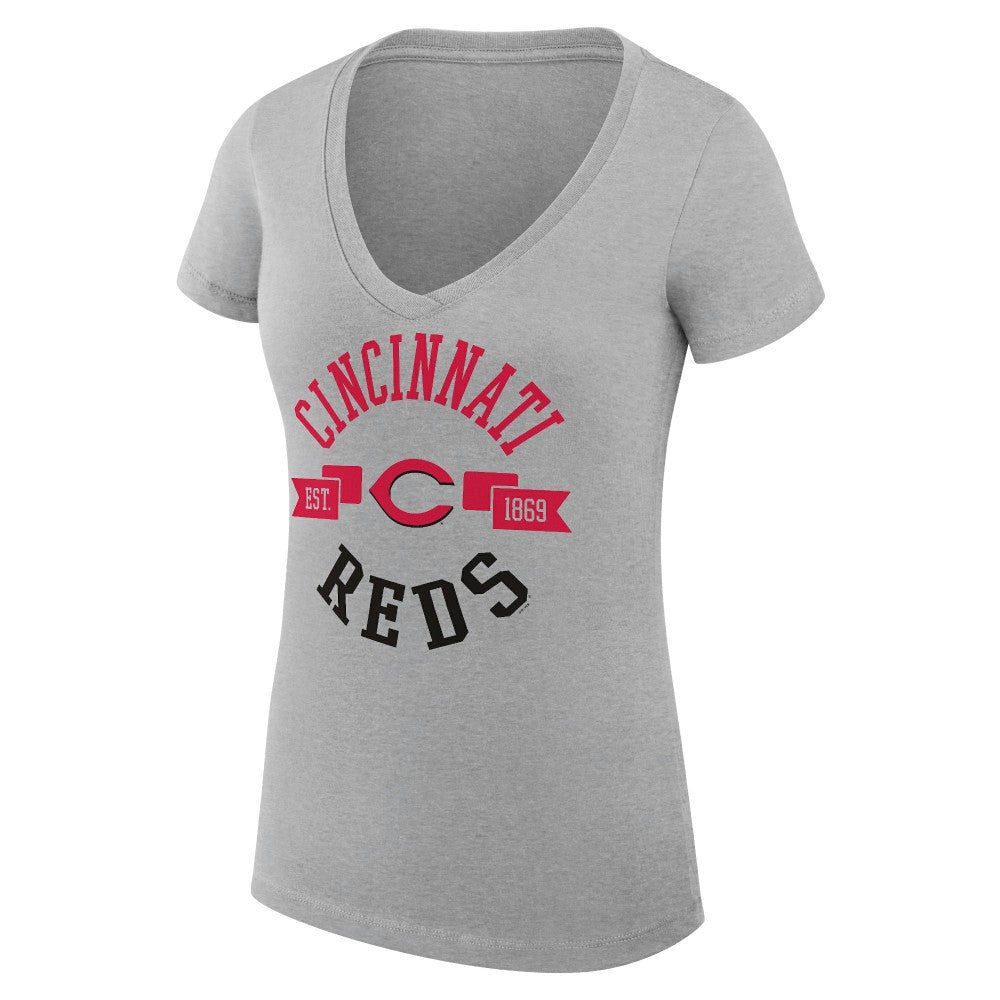Cincinnati Reds G-III 4Her by Carl Banks Women's Super-Slim Fit Lightweight City Graphic V-Neck T-Shirt On Sale