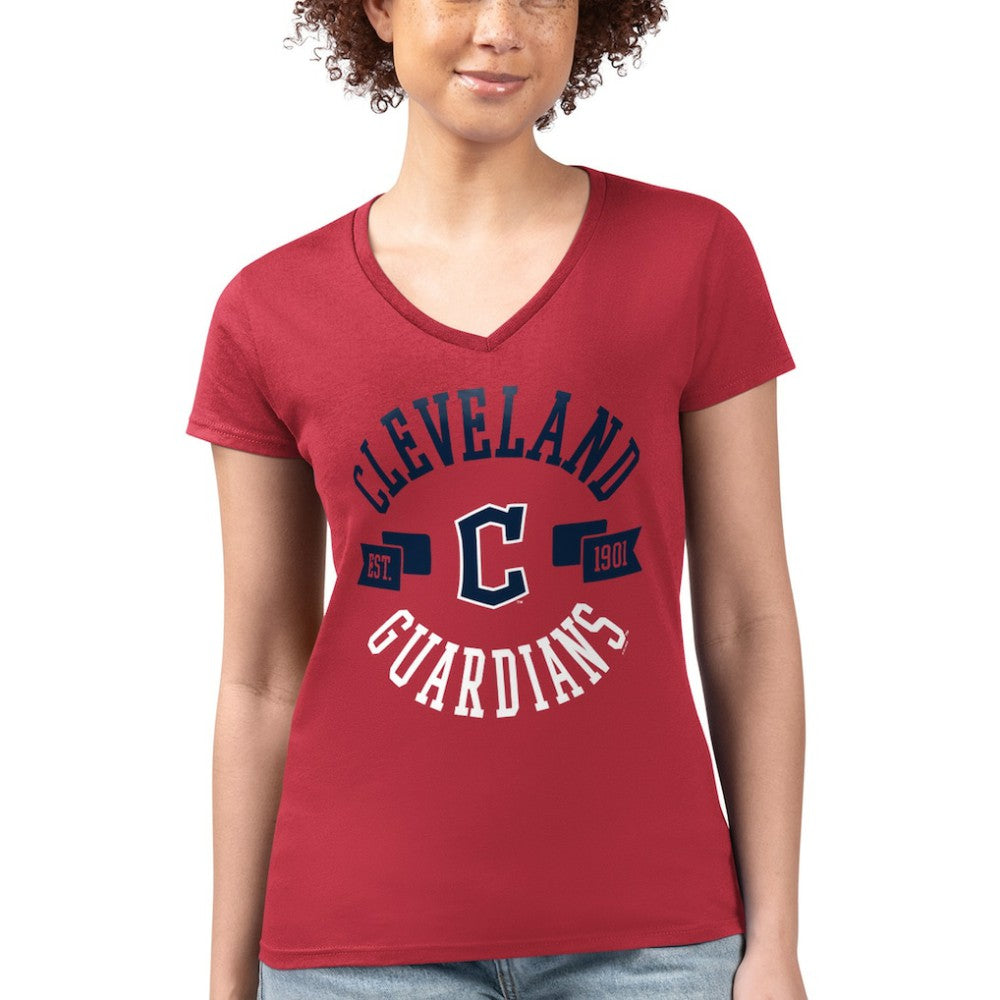 Cleveland Guardians G-III 4Her by Carl Banks Women's Super-Slim Fit Lightweight City Graphic V-Neck T-Shirt On Sale
