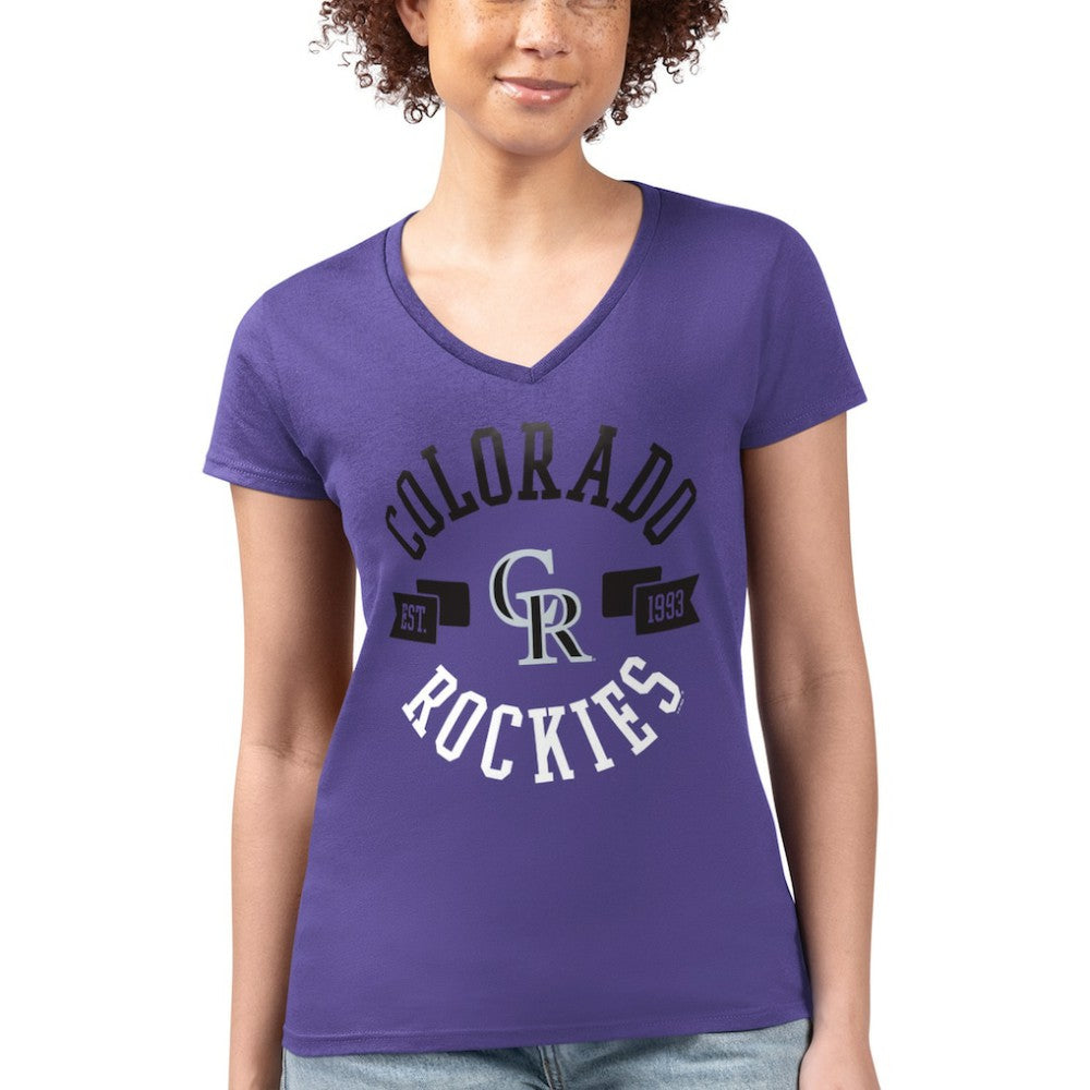 Colorado Rockies G-III 4Her by Carl Banks Women's Super-Slim Fit Lightweight City Graphic V-Neck T-Shirt for sale