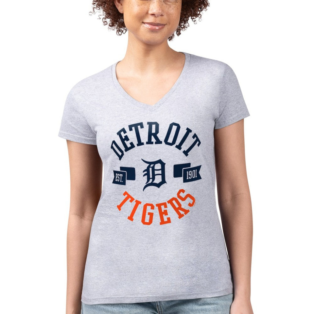 Detroit Tigers G-III 4Her by Carl Banks Women's Super-Slim Fit Lightweight City Graphic V-Neck T-Shirt On Sale