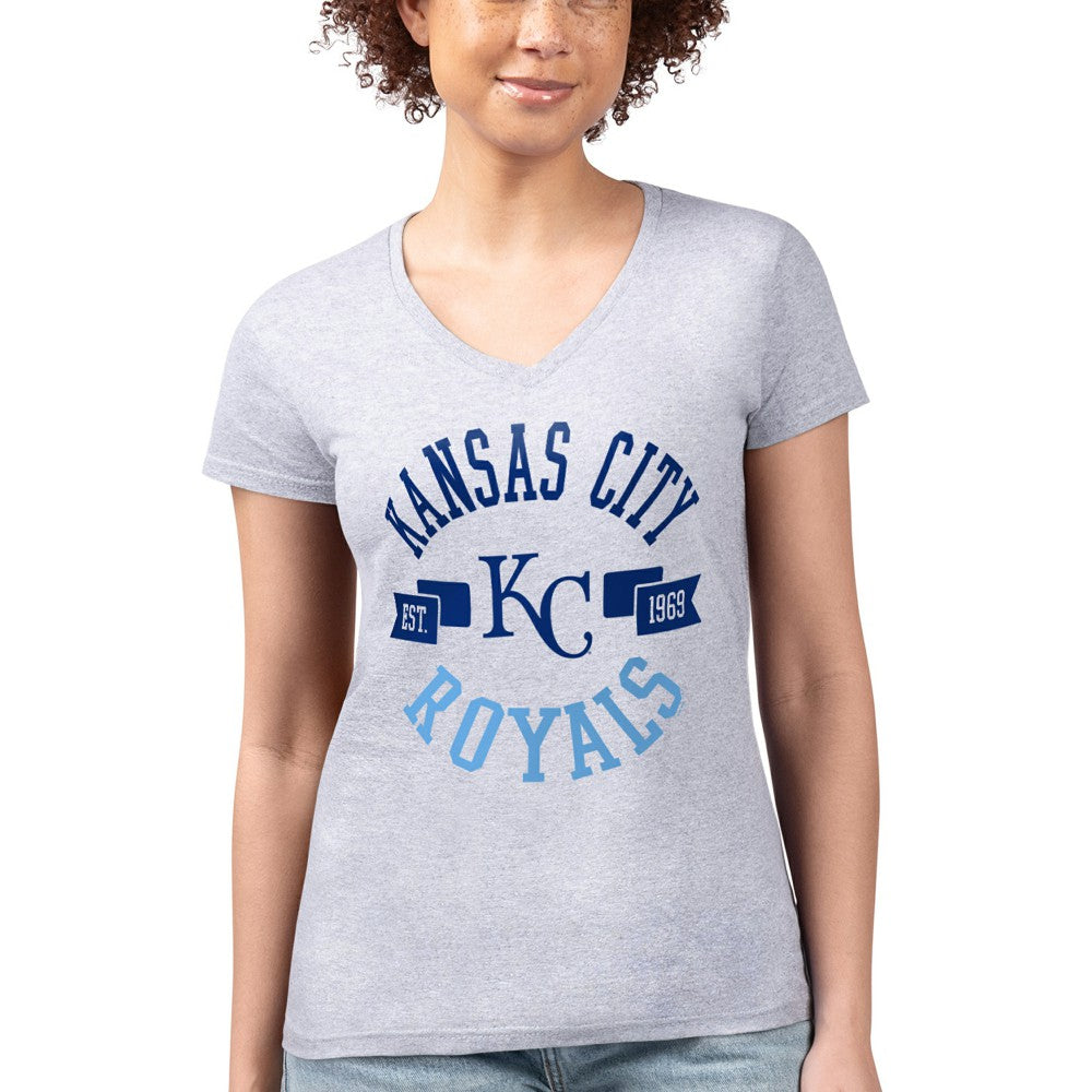 Kansas City Royals G-III 4Her by Carl Banks Women's Super-Slim Fit Lightweight City Graphic V-Neck T-Shirt On Sale