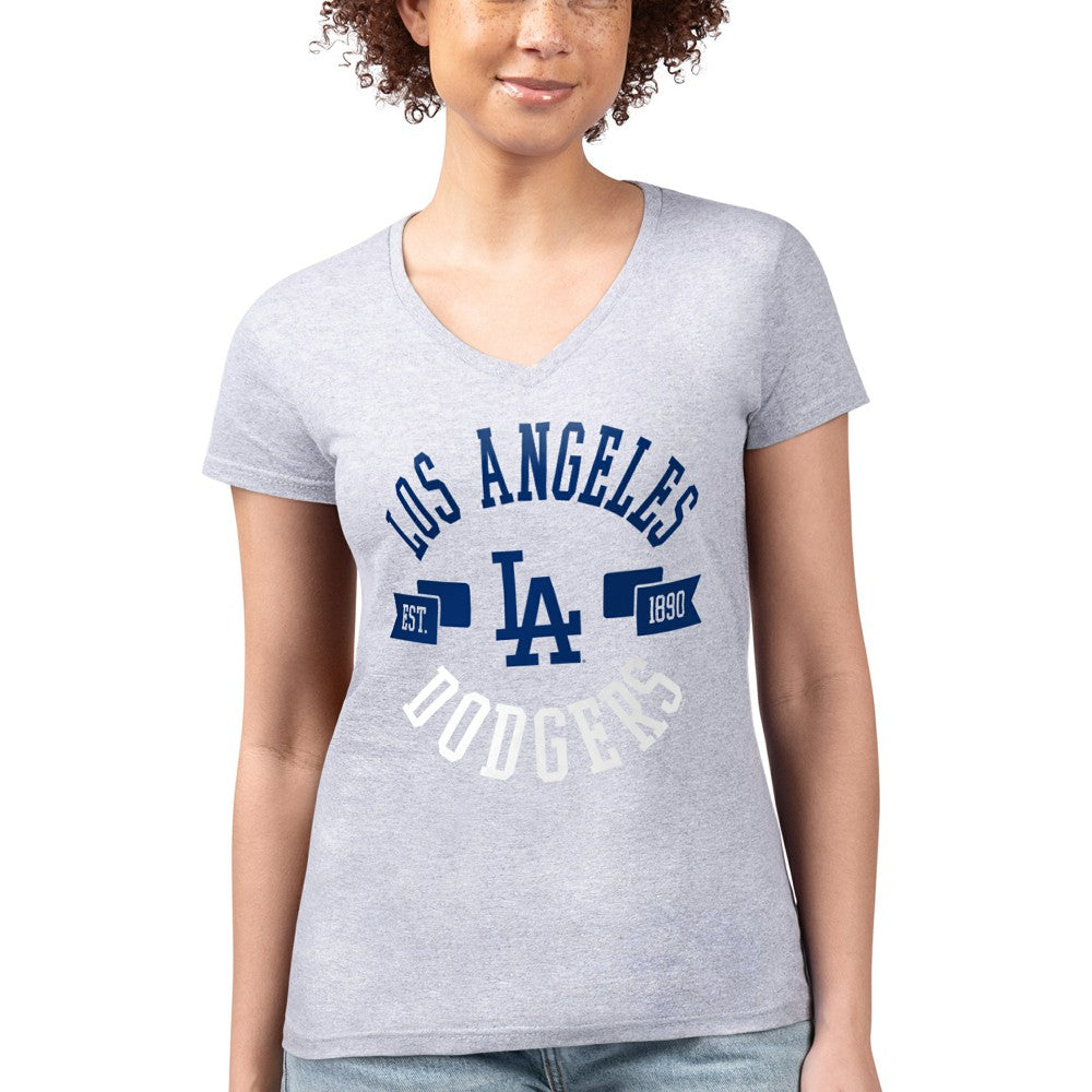 Los Angeles Dodgers G-III 4Her by Carl Banks Women's Super-Slim Fit Lightweight City Graphic V-Neck T-Shirt Lifestyle