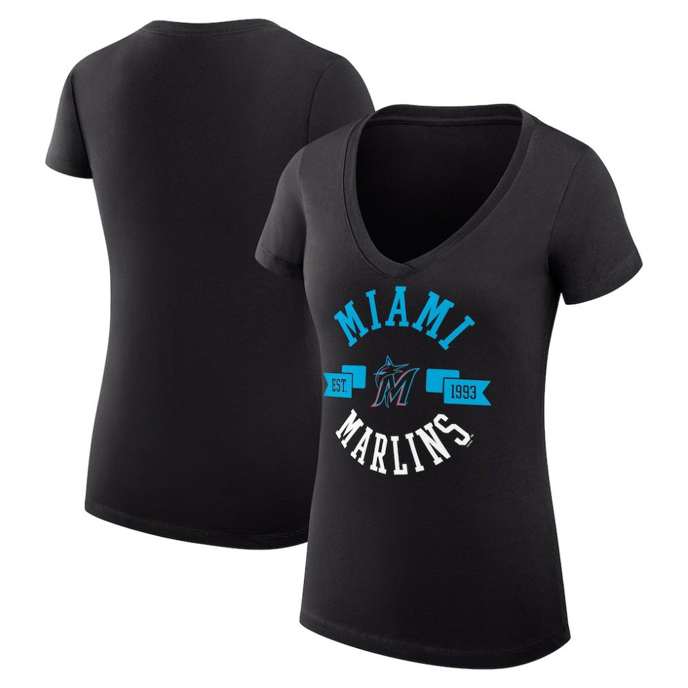 Miami Marlins G-III 4Her by Carl Banks Women's Super-Slim Fit Lightweight City Graphic V-Neck T-Shirt Sale