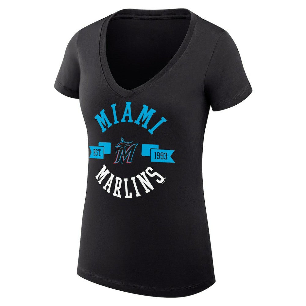 Miami Marlins G-III 4Her by Carl Banks Women's Super-Slim Fit Lightweight City Graphic V-Neck T-Shirt Sale